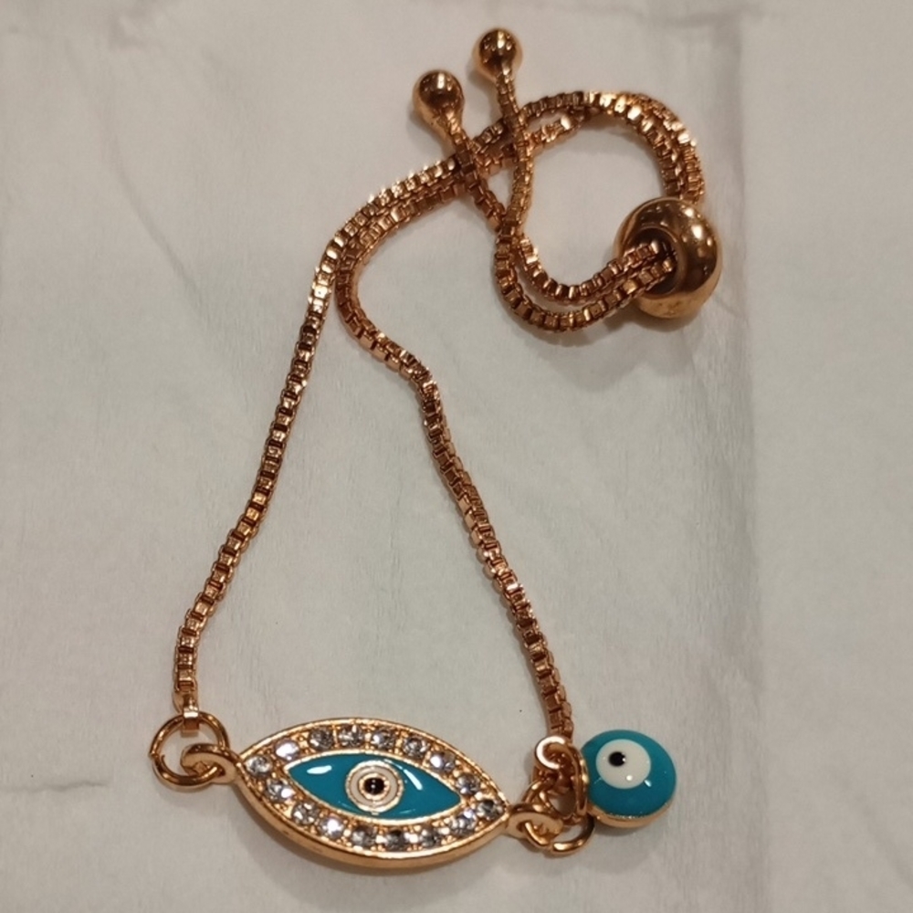 Twin Evil Eye Enamel Adjustable Bracelet - Picture 12 of 12